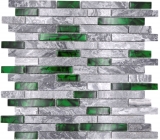 Naturstein Glasmosaik grau mit grün glänzend Wand Küche Bad Dusche - MOS87-0405