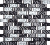 Glasmosaik Mosaikfliese grau schwarz silber glänzend Wand Küche Bad Dusche - MOS83-MW10_f