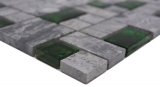 Handmuster Naturstein Glasmosaik grau mit grün glänzend Wand Boden Küche Bad Dusche - MOS88-0405_m