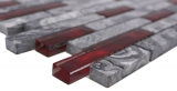 Handmuster Naturstein Glasmosaik grau mit rot glänzend Wand Küche Bad Dusche - MOS87-0409_m