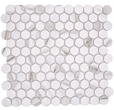 Keramik Mosaikfliese Knopf Loop Penny Rund Calacatta weiß graubraun matt MOS10-1112GR