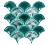 Keramik Mosaikfliese Fächer Fischschuppen uni dunkelgrün ice crackled Style MOS13-FS5