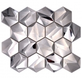 Edelstahl Hexagon Mosaikfliesen Hexagon 3D Stahl Titanium glänzend MOS128-SB