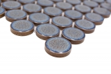 Hand-patterned ceramic mosaic tile Button Loop Penny Round uni gray-blue anthracite glossy MOS10-0204GR_m