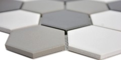 Motif main Carreau de mosaïque Céramique Hexagone blanc gris noir non émaillé MOS11B-0123-R10_m