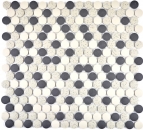 Mosaik Fliese Keramik beige schwarz Knopf Duschtasse Bodenfliese unglasiert rutschsicher gesprenkelt - MOS10-0113-R10