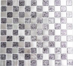 Mosaik Fliese Aluminium Glasmosaik schachbrett schwarz anthrazit silber MOS49-0302