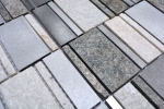 Handmuster Mosaik Fliese Quarzit Naturstein Aluminium silber grau hellbeige Rechteck MOS49-505_m