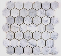 Marmor Mosaik Fliese Naturstein Hexagon weiß anthrazit Carrara Fliesenspiegel Wandfliese - MOS44-0103