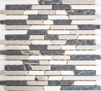 Mosaik Fliese Marmor Naturstein beige grau schwarz Brick Botticino Nero MOS40-0204_f