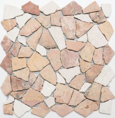 Mosaik Bruch Marmor Naturstein beige rot Polygonal Rosso Cream Fliesenspiegel Wandverblender Küche - MOS44-30-130