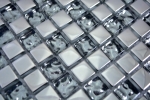 Handmuster Mosaikfliese Transluzent Glasmosaik Crystal EP Silber Glas BAD WC Küche WAND MOS92-0218_m