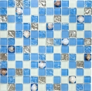 Muschelmosaik Mosaikfliesen weiss matt blau silber Glasmosaik MOS82B-0104