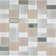 Piastrelle di vetro a mosaico Backsplash di piastrelle crema beige perla combinazione iridescente MOS68-0136P