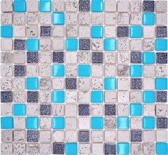 Kunststein Rustikal Mosaikfliese Glasmosaik Resin blau grau anthrazit silber Küchenrückwand Fliesenspiegel - MOS82-0402