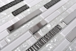 Échantillon manuel Carreau de mosaïque translucide acier inoxydable blanc composite Mosaïque de verre Crystal acier blanc verre MOS67-GV498_m