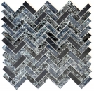 Verre Pierre naturelle Carreau mosaïque noir clair anthracite Verre brisé chevron Dos cuisine Protection éclaboussures mur WC - MOS87HB-0328