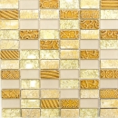 Riemchen Rechteck Mosaikfliesen Glasmosaik Stein Retro gold beige creme Struktur Wandverkleidung Küche Bad - MOS83-CRS4