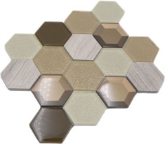 Échantillon manuel Carreau de mosaïque Translucide beige Hexagon Mosaïque de verre Crystal Pierre 3D beige MOS11E-77_m