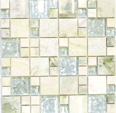 Natural stone glass mosaic marble mosaic tiles light gray gray-green white with stitch tile backsplash wall - MOS88-MC639