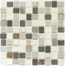 Naturstein Rustikal Mosaikfliese Glasmosaik Quarz beige creme anthrazit Milchglas Küchenrückwand Bad Wand WC - MOS82-0102