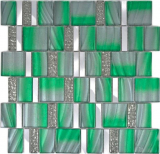 Aluminium Mosaik Glasmosaik ALU grün Wand Fliesenspiegel Küche Dusche Bad_f | 10 Mosaikmatten