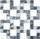 Marmor Mosaik Stein schwarz grau weiß Mosaikfliese Wand Fliesenspiegel Küche Bad MOS88-0321_f