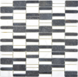 Marmor Mosaik Fliese schwarz weiß Riemchen Wandfliese Fliesenspiegel WC - MOS88-0103