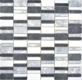 Marmor Mosaik Fliese schwarz grau weiß hellgrau Wandfliese Fliesenspiegel - MOS88-0123