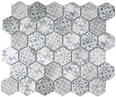 Hexagonale Sechseck Mosaik Fliese Keramik blau grau weiß mix Mosaikfliese Wand Fliesenspiegel Küche Bad - MOS11H-0004