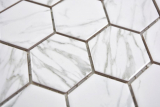 Handmuster Keramik Mosaik Hexagon Carrara Optik weiß glänzend Mosaikfliese Wand Fliesenspiegel Küche Bad MOS11H-0001_m