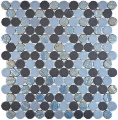 Knopfmosaik Loop Rundmosaik blau anthrazit Mosaikfliese Wand Fliesenspiegel Küche Bad MOS129-R05