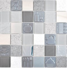 Quadrat Crystal/Artificial/Stein/Stahl mix Relief grey Mosaikfliese Wand Fliesenspiegel Küche Bad MOS88-0217_f