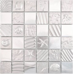 Glasmosaik Mosaikfliesen Stahloptik Relief silber cream Wand Fliesenspiegel Küche Bad MOS88-2222
