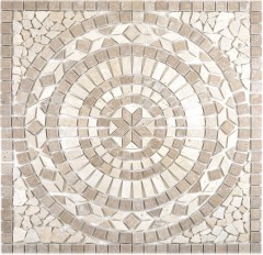 XL Inlay natural stone travertine light beige cream walnut brown mosaic tile floor kitchen wall bathroom sauna - MOSDEKO68