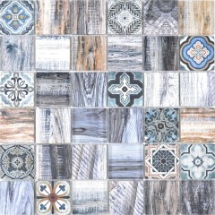 Mosaik Fliese Patchwork blau grau Holzoptik Fliesenspiegel Küchenrückwand MOS160-w400