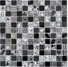 Quadrat Crystal mix black Mosaikfliese Wand Fliesenspiegel Küche Dusche Bad MOS74-0322_f