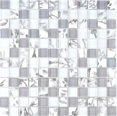 Glasmosaik Mosaikfliesen Arts and Crafts weiss grau Wand Fliesenspiegel Küche Dusche Bad MOS74-2000