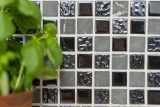 Piastrella di mosaico dipinta a mano Backsplash di piastrelle Traslucido grigio nero Mosaico di vetro Pietra di cristallo grigio nero MOS62-0302-GN_m
