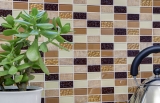 Hand pattern mosaic tile Tile backsplash self-adhesive Translucent stone beige brown Rectangle Glass mosaic Crystal stone beige brown MOS200-4MS75_m