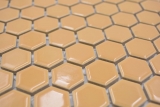 Handmuster Keramik Mosaik Hexagon ockerorange glänzend Mosaikfliese Wand Fliesenspiegel Küche Bad MOS11H-1308_m