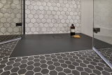 Handmuster Keramik Mosaik Hexagon schwarz R10B Duschtasse Bodenfliese Mosaikfliese  Küche Bad Boden MOS11H-0303-R10_m