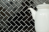 Mosaik Fliese Keramik Fischgrät schwarz glänzend Mosaikfliese Fliesenspiegel MOS24-CHB6BG_f