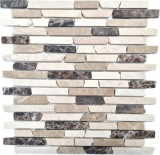 Mosaïque Marbre Pierre naturelle beige brun Brick Castanao Biancone MOS40-0195_f